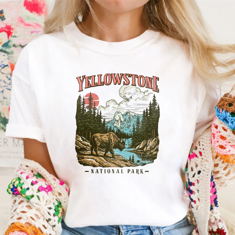 Yellowstone National Park Vintage Bison Mountain River Scenic Unisex Classic T-shirt