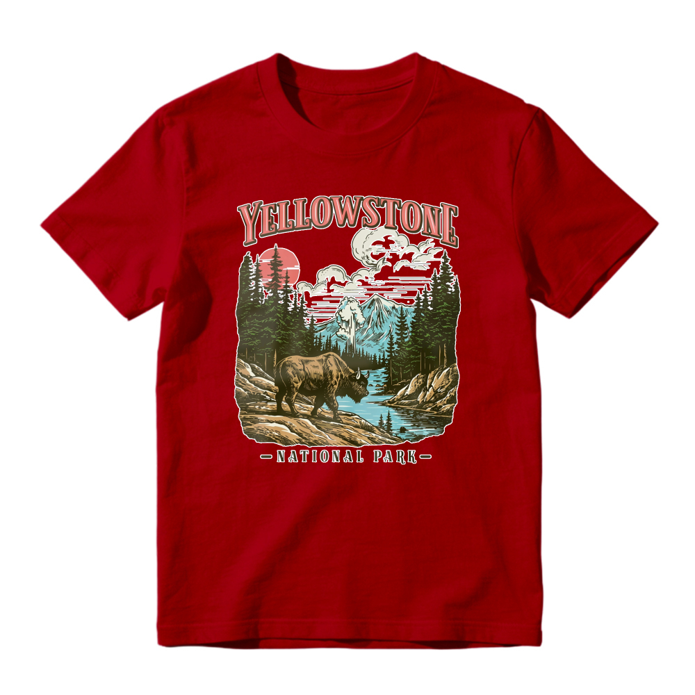 Yellowstone National Park Vintage Bison Mountain River Scenic Unisex Classic T-shirt
