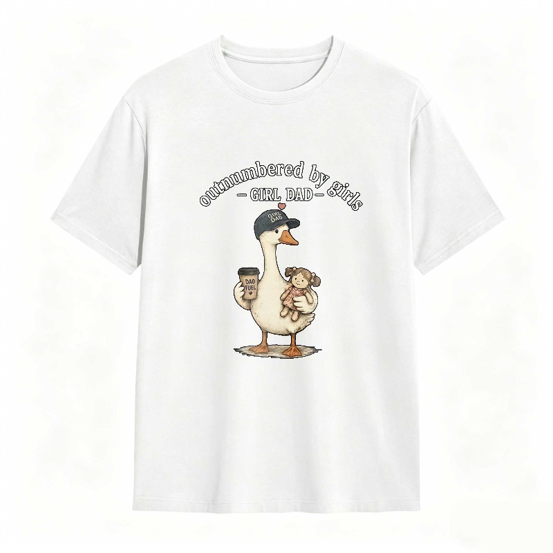 Duck Holding Coffee And Baby Girl With Text Outnumbered By Girls Girl Dad Unisex Classic T-shirt