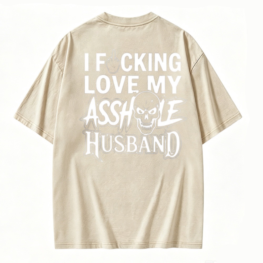 Funny Skull Graphic Love My Husband Washed T-shirt