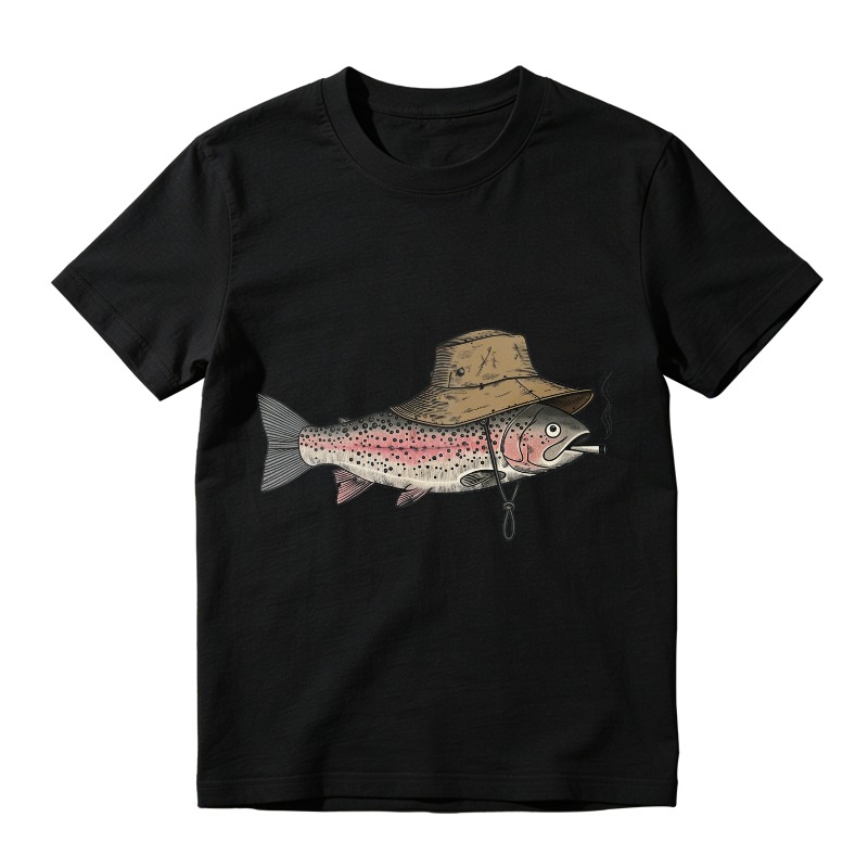 Funny Trout Wearing Fishing Hat Graphic T-shirt