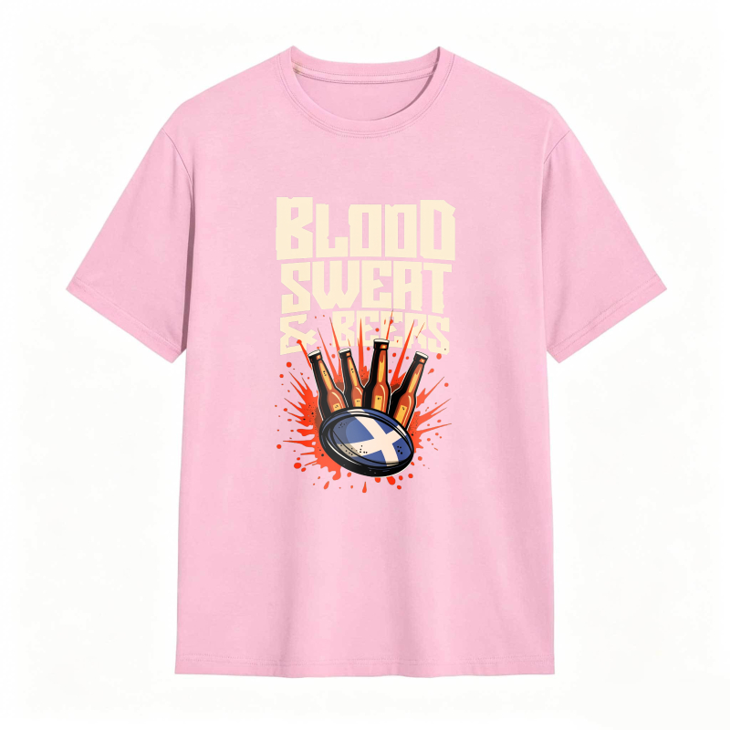 Blood Sweat And Beers Rugby Ball With Scottish Flag Design Unisex Classic T-shirt