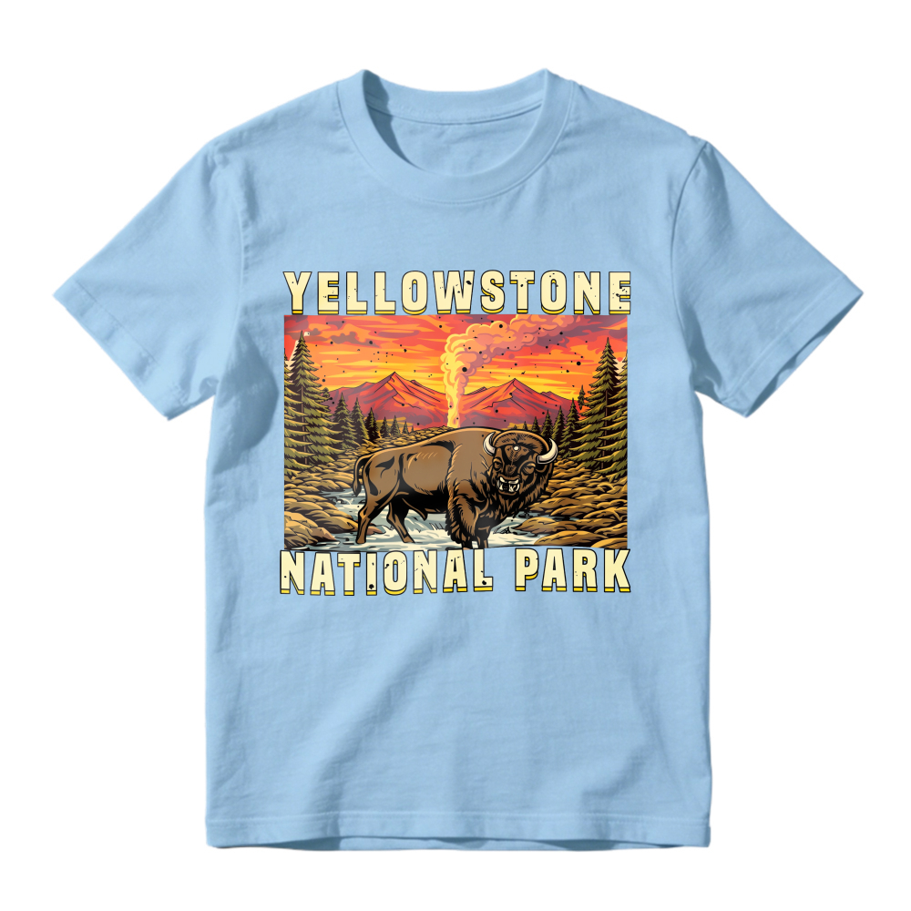 Yellowstone National Park Bison Geyser Sunset Landscape Unisex Classic T-shirt