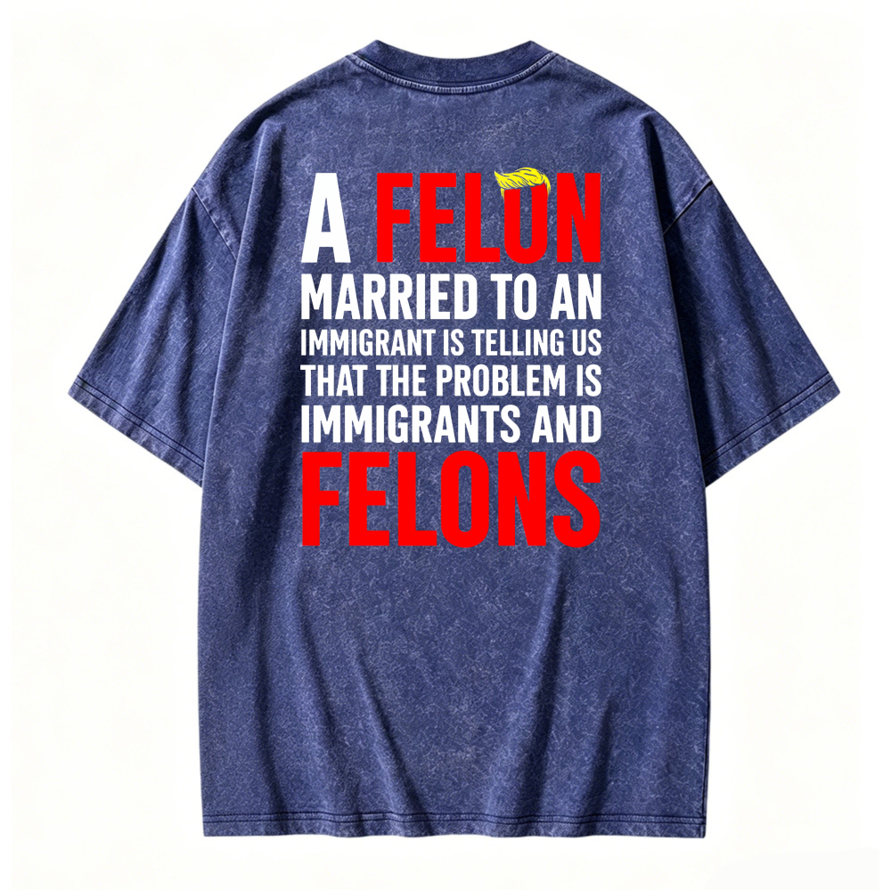 A Felon Married To An Immigrant Is Telling Us That The Problem Is Immigrants And Felons Graphic Washed T-shirt