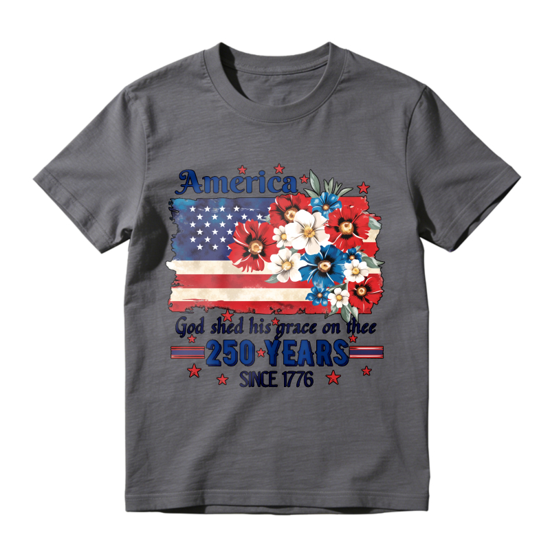 America Flag With Flowers And Patriotic Text  Classic T-shirt