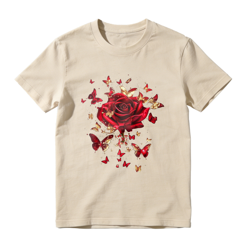 Red Rose And Butterflies Pattern  Classic T-shirt