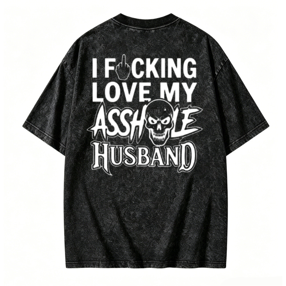 Funny Skull Graphic Love My Husband Washed T-shirt