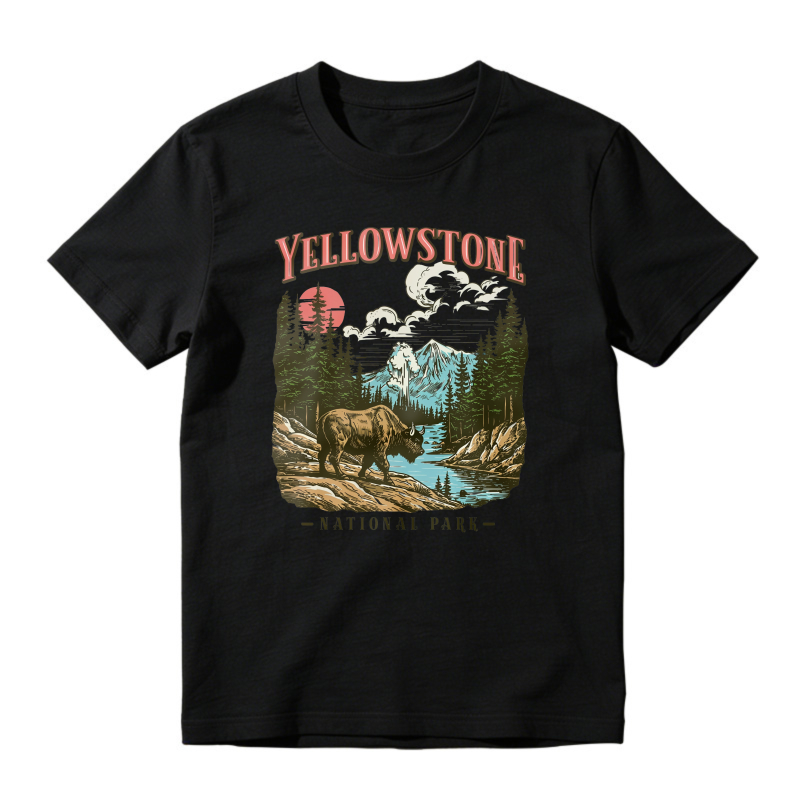 Yellowstone National Park Vintage Bison Mountain River Scenic Unisex Classic T-shirt