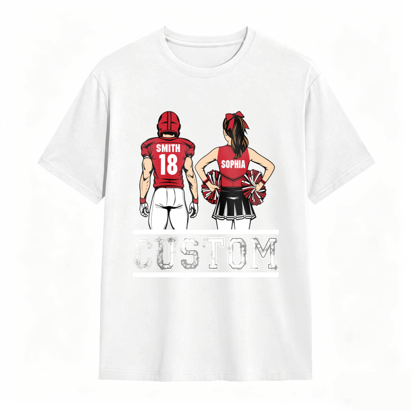 Baseball Player And Cheerleader Back View Custom Name And Number Unisex Classic T-shirt