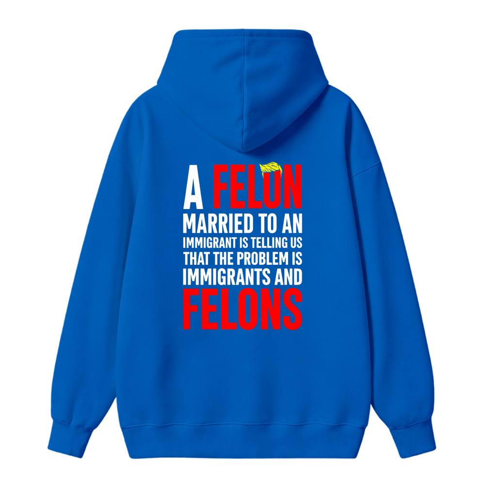 A Felon Married To An Immigrant Is Telling Us That The Problem Is Immigrants And Felons Funny Quote Hoodie