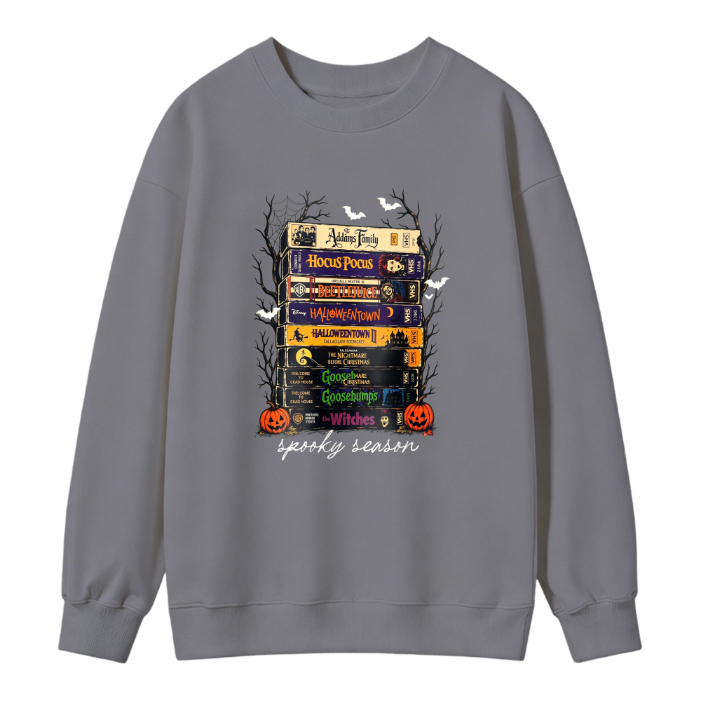 Stacked Halloween Movie Books Design Unisex Crewneck Classic Sweatshirt