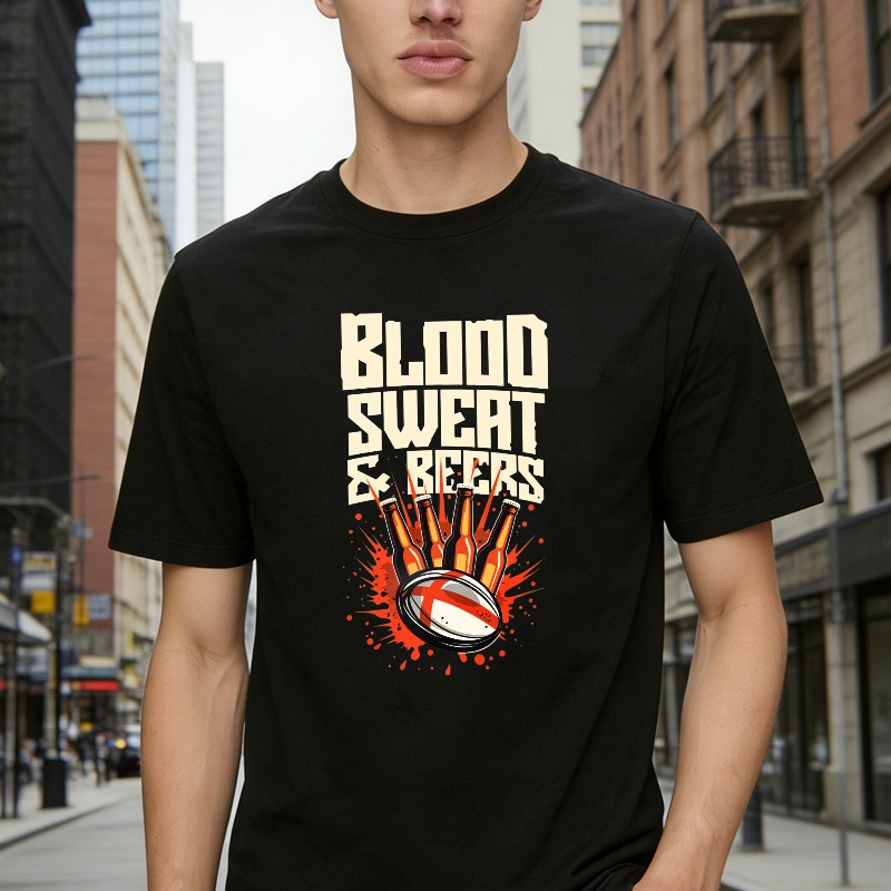Blood Sweat And Beers Rugby Ball With Flames Unisex Classic T-shirt