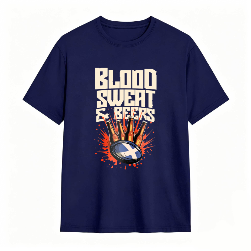 Blood Sweat And Beers Rugby Ball With Scottish Flag Design Unisex Classic T-shirt