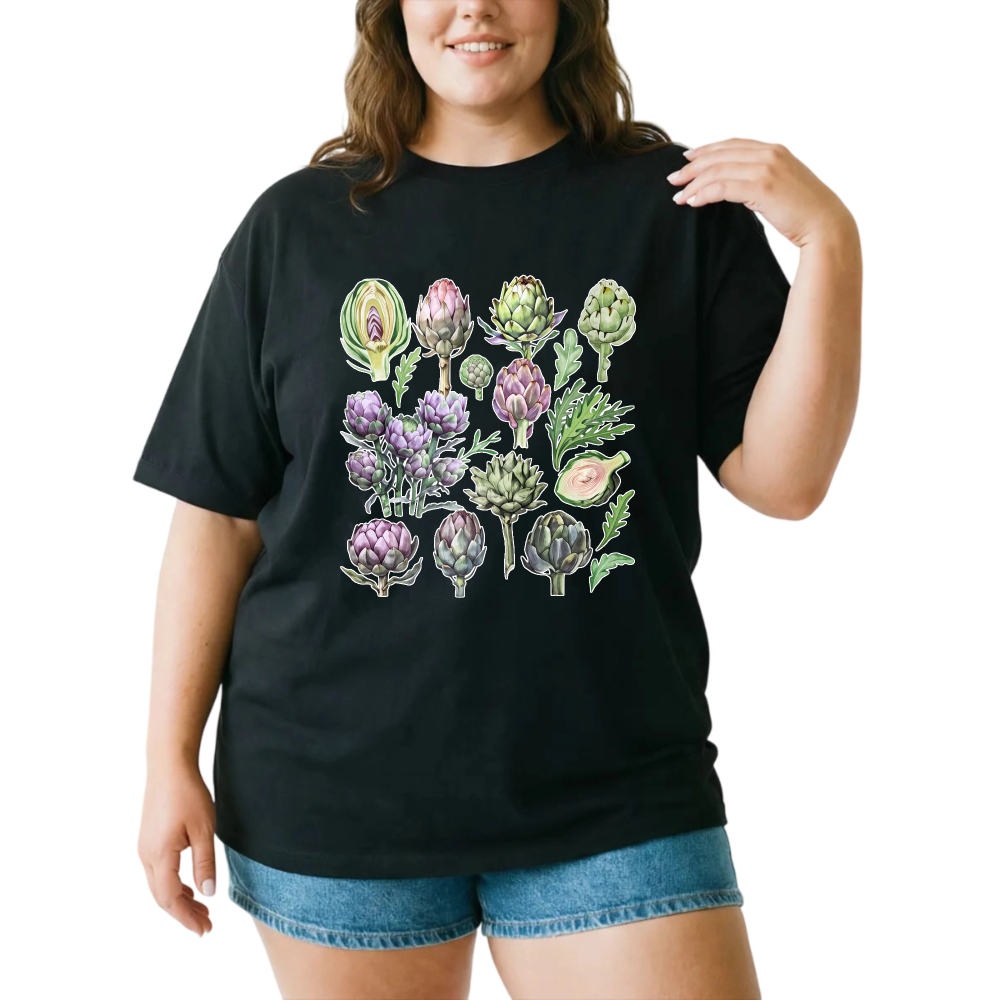 Artichoke Botanical Illustration Pattern tshirt 100% cotton