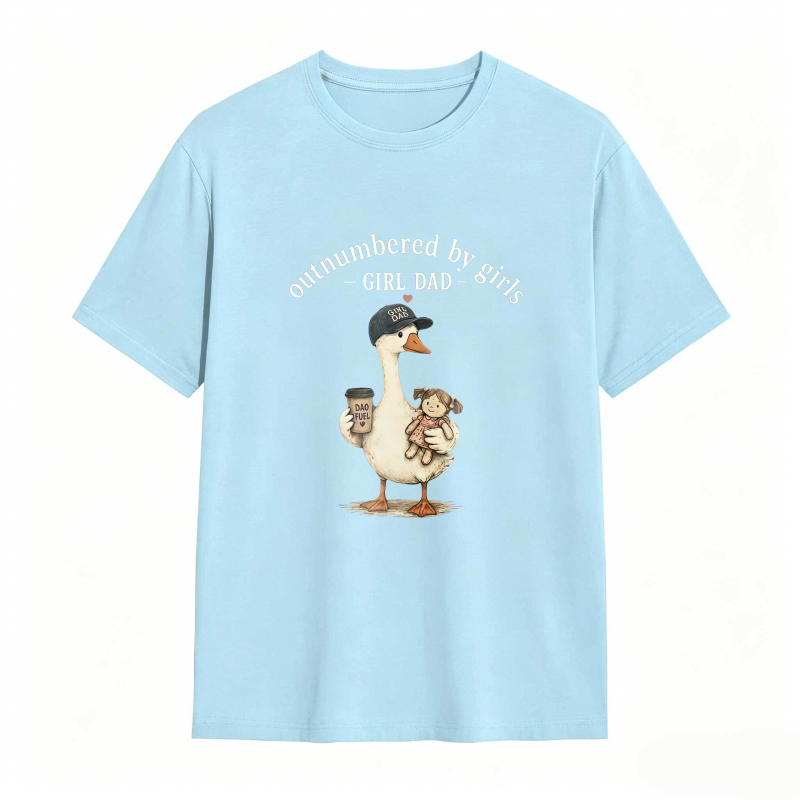 Duck Holding Coffee And Baby Girl With Text Outnumbered By Girls Girl Dad Unisex Classic T-shirt