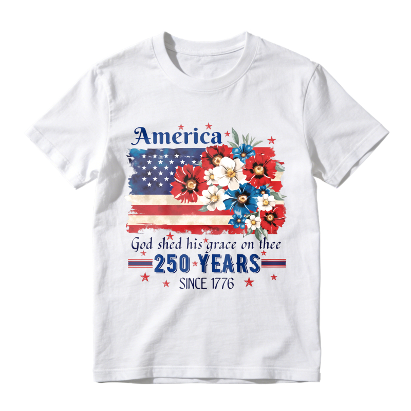 America Flag With Flowers And Patriotic Text  Classic T-shirt