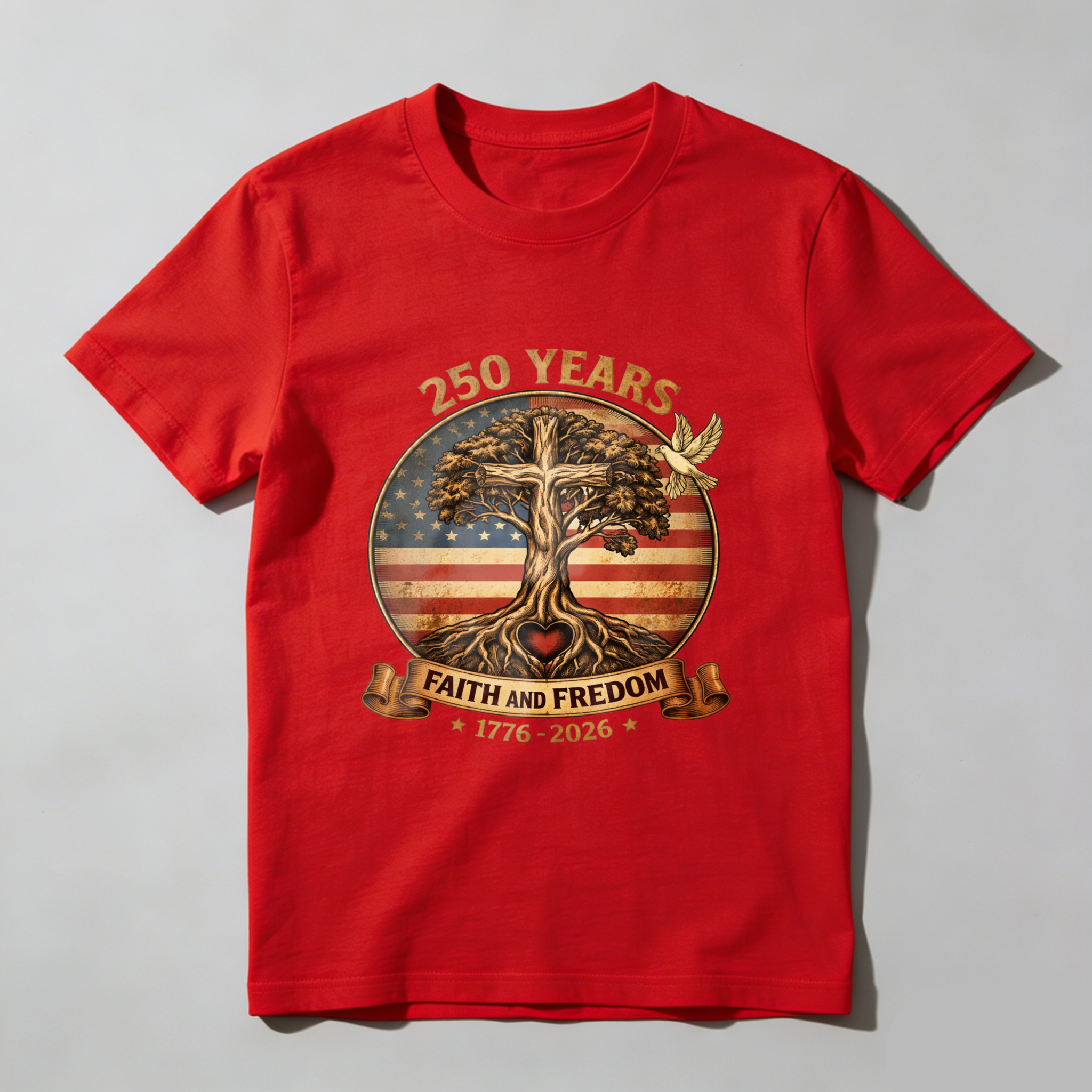 250 Years Faith And Freedom American Flag Tree Eagle 1776 2026 Independence Day T Shirt