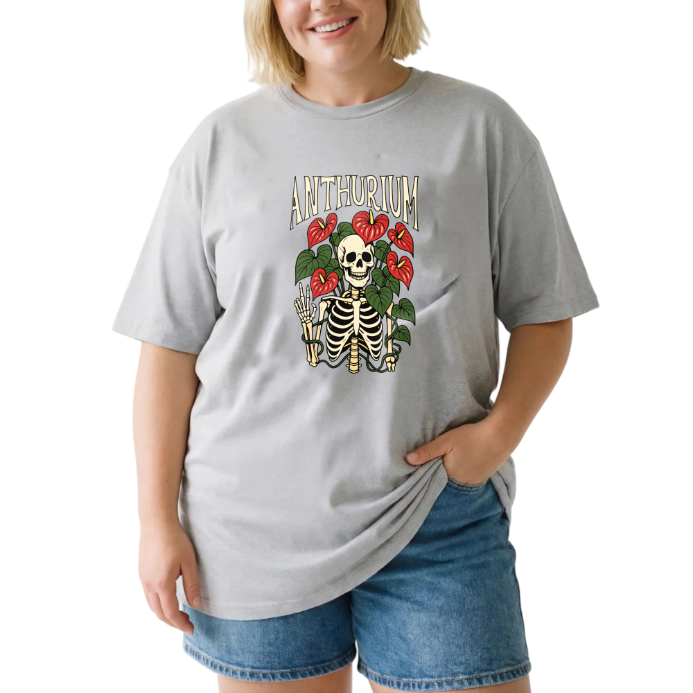 Anthurium Skull Flowers Bones Design tshirt 100% cotton