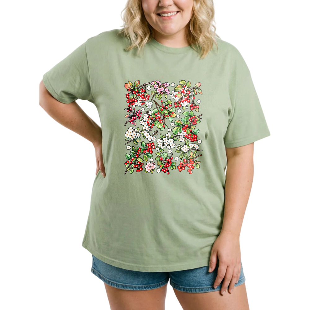 Floral Pattern With Red And White Flowers tshirt 100% cotton