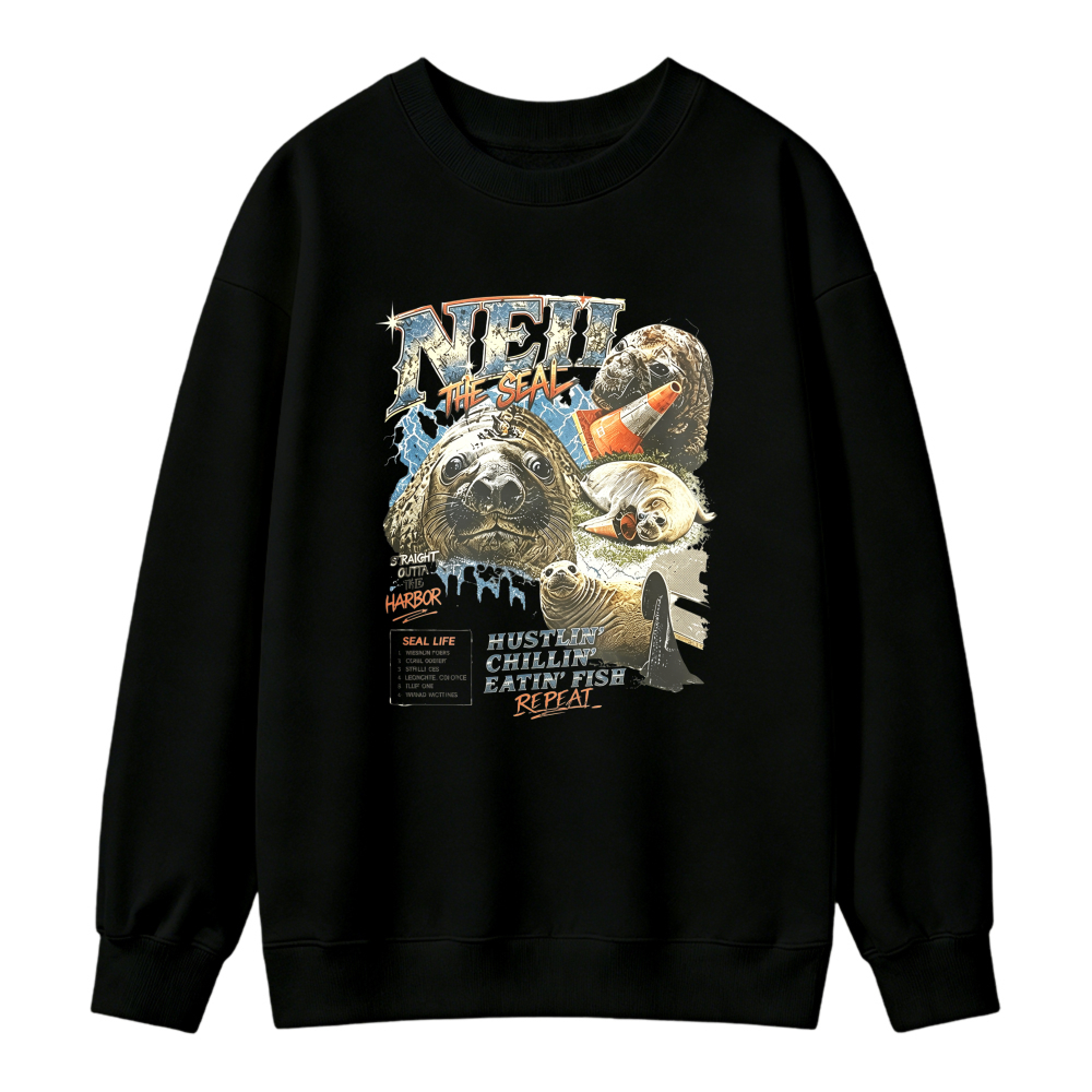 Seal Life Hustle Chill Eat Fish Repeat Graphic Sweatshirt