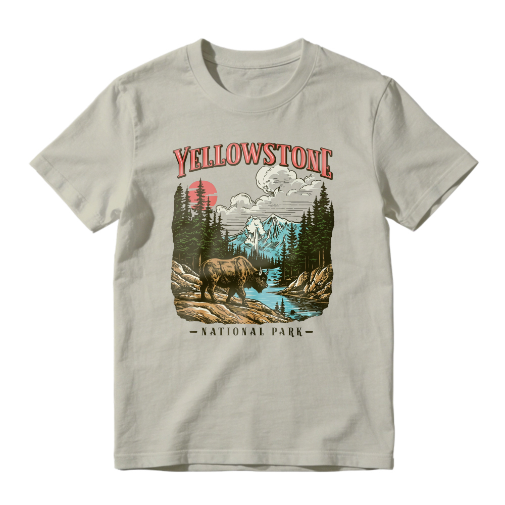 Yellowstone National Park Vintage Bison Mountain River Scenic Unisex Classic T-shirt