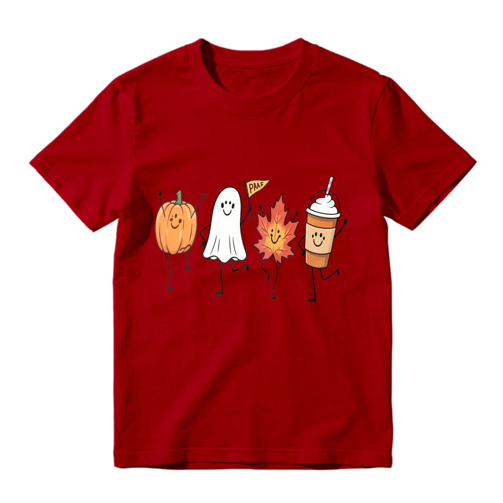 Cute Halloween Pumpkin Ghost Maple Leaf And Coffee Cup Dancing Characters Unisex Classic T-shirt