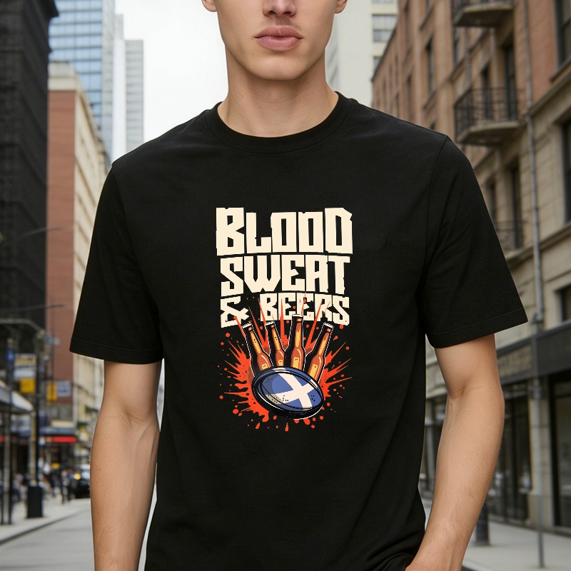 Blood Sweat And Beers Rugby Ball With Scottish Flag Design Unisex Classic T-shirt