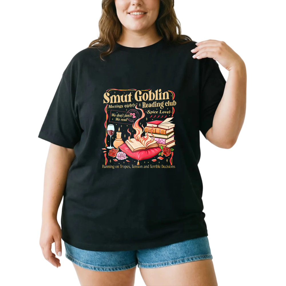 Smut Goblin Reading Club Book Wine Flask tshirt 100% cotton