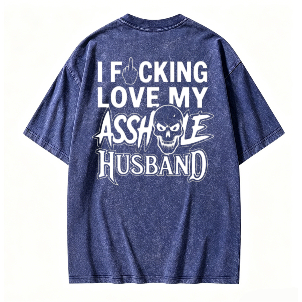 Funny Skull Graphic Love My Husband Washed T-shirt
