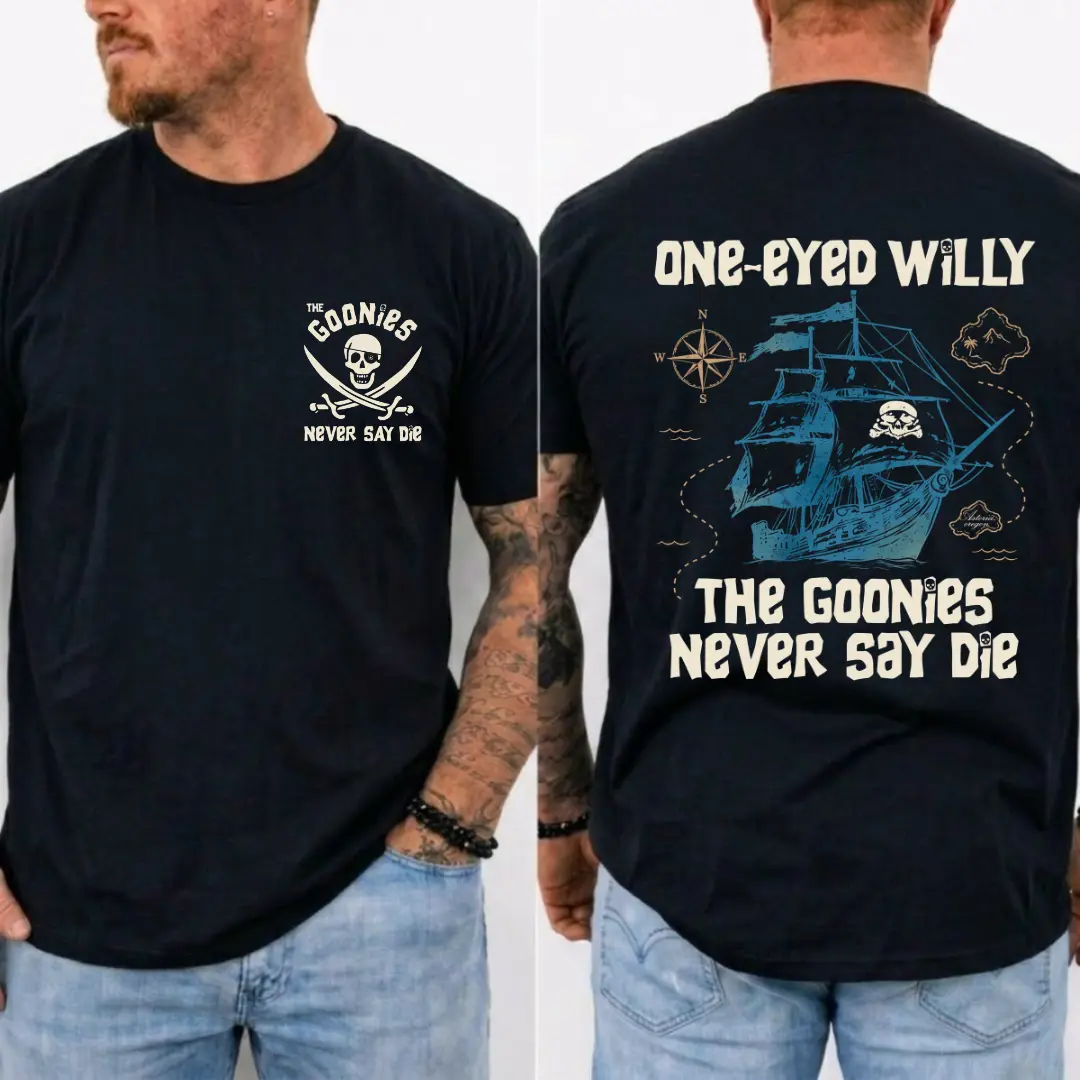 The Goonies Movie T-Shirt, One-Eyed Willie Graphic Tee, The Goonies Never Say Die Shirt, Skull and Pirate Ship T-Shirt, Fan Shirt for The Goonies Lovers, Summer Outfit Tee