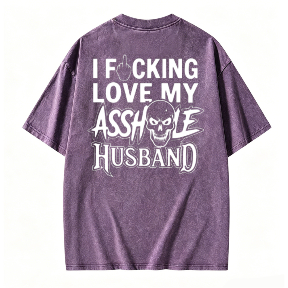 Funny Skull Graphic Love My Husband Washed T-shirt
