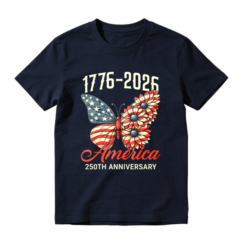Butterfly With American Flag And Flowers 1776 2026 America 250th Anniversary  Classic T-shirt