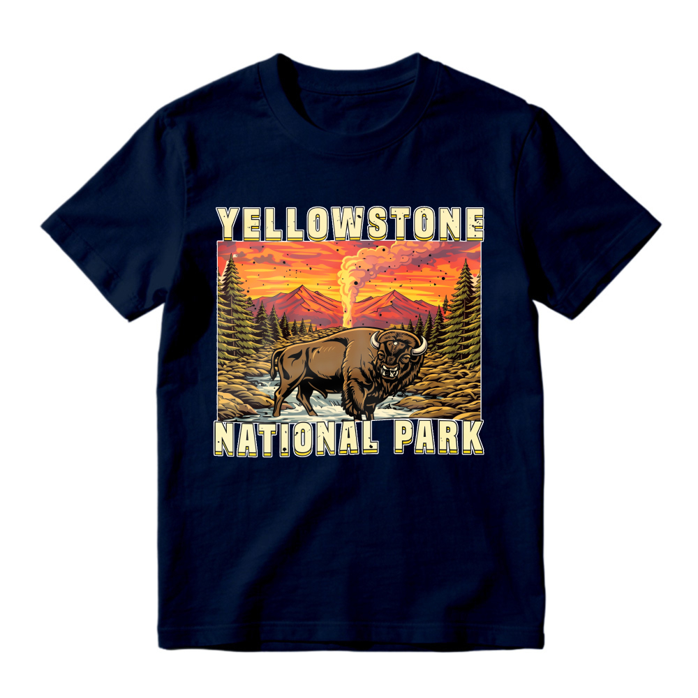 Yellowstone National Park Bison Geyser Sunset Landscape Unisex Classic T-shirt