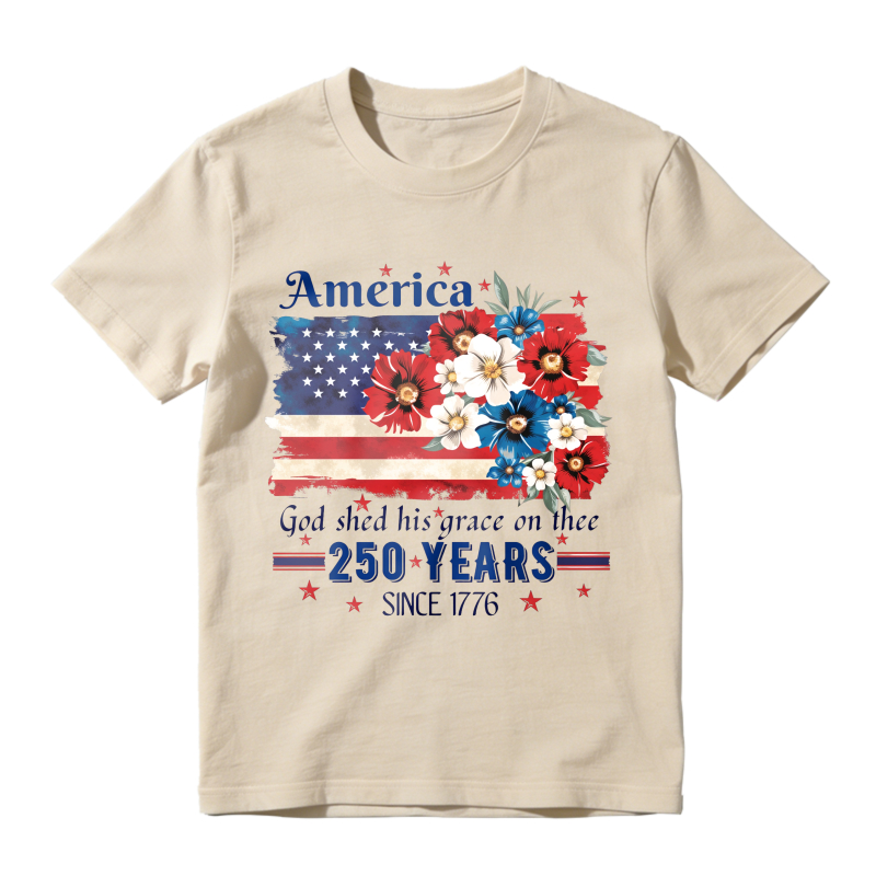 America Flag With Flowers And Patriotic Text  Classic T-shirt