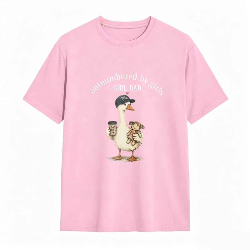 Duck Holding Coffee And Baby Girl With Text Outnumbered By Girls Girl Dad Unisex Classic T-shirt