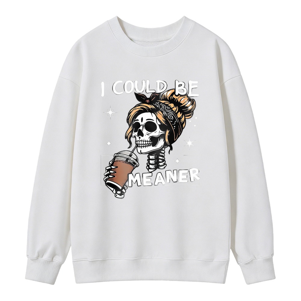 Skeleton Holding Coffee Cup Design Unisex Crewneck Classic Sweatshirt