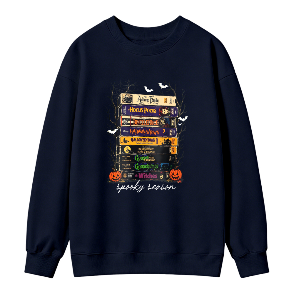 Stacked Halloween Movie Books Design Unisex Crewneck Classic Sweatshirt