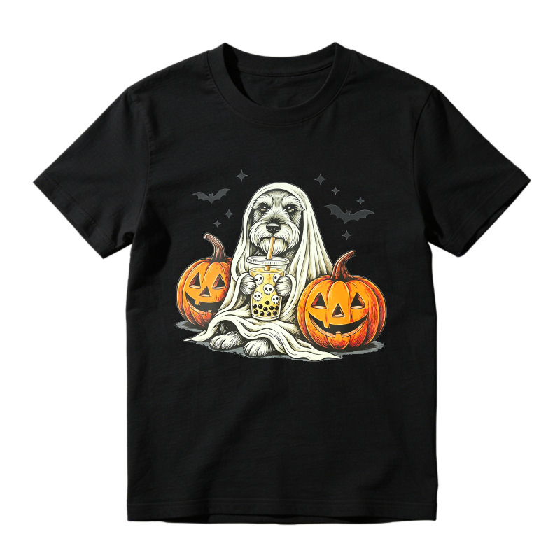 Halloween Dog Ghost With Pumpkins And Bubble Tea Unisex Classic T-shirt