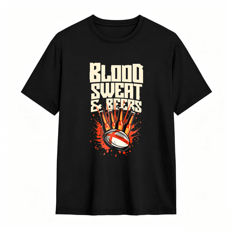Blood Sweat And Beers Rugby Ball With Flames Unisex Classic T-shirt