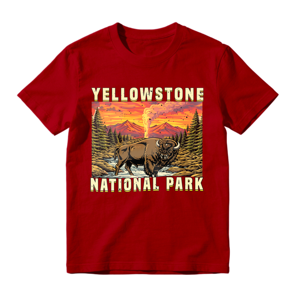 Yellowstone National Park Bison Geyser Sunset Landscape Unisex Classic T-shirt