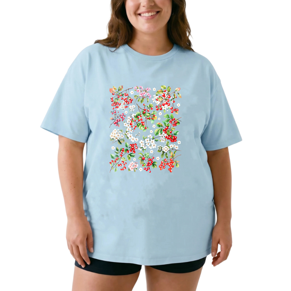 Floral Pattern With Red And White Flowers tshirt 100% cotton