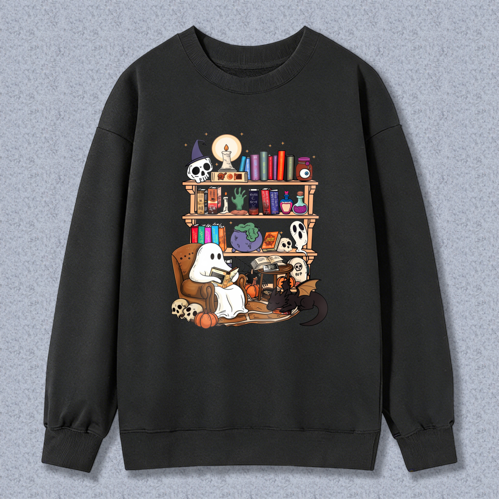 Halloween Ghost Reading In Magic Library Sweatshirt
