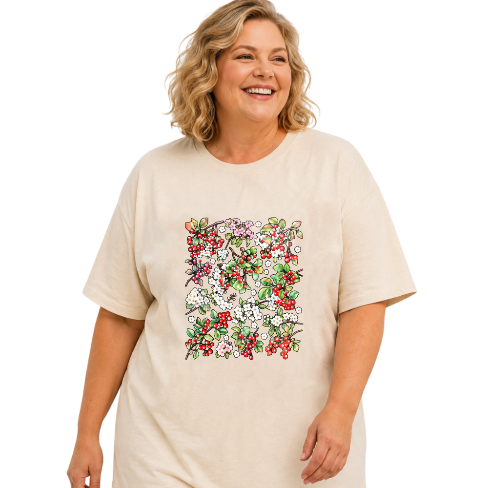 Floral Pattern With Red And White Flowers tshirt 100% cotton