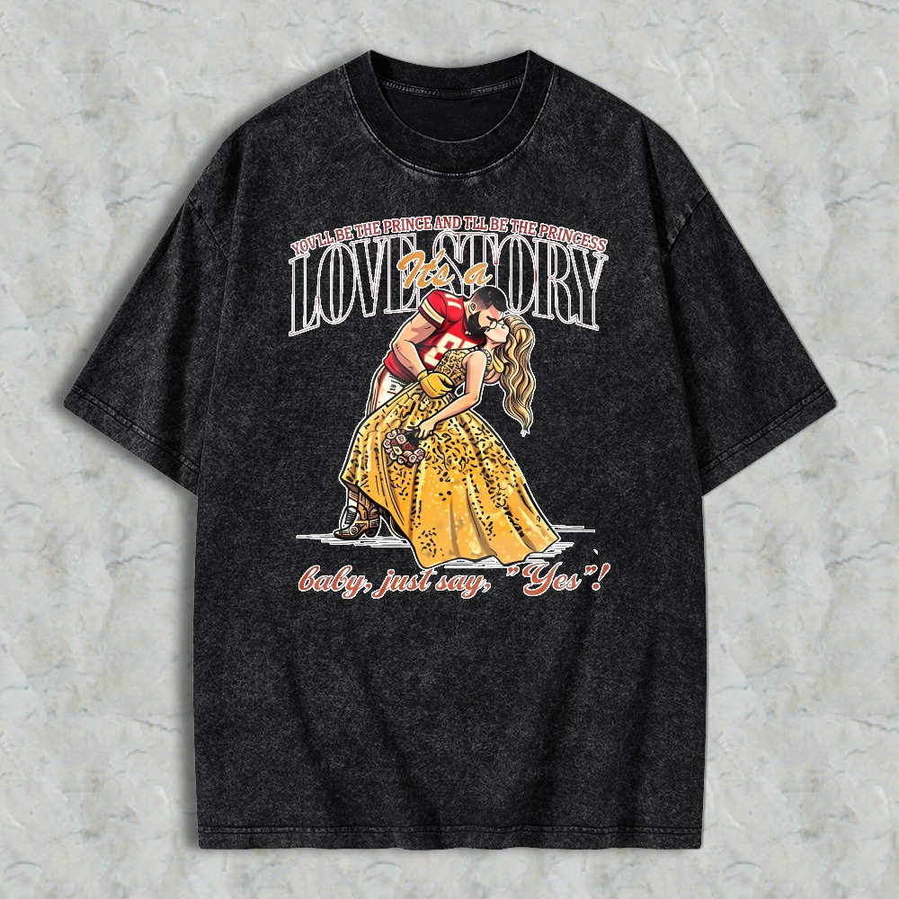 Love Story Couple Dancing Graphic Washed T-shirt