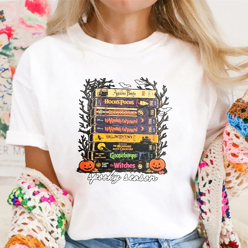 Spooky Season Halloween Movie Books Stack Unisex Classic T-shirt