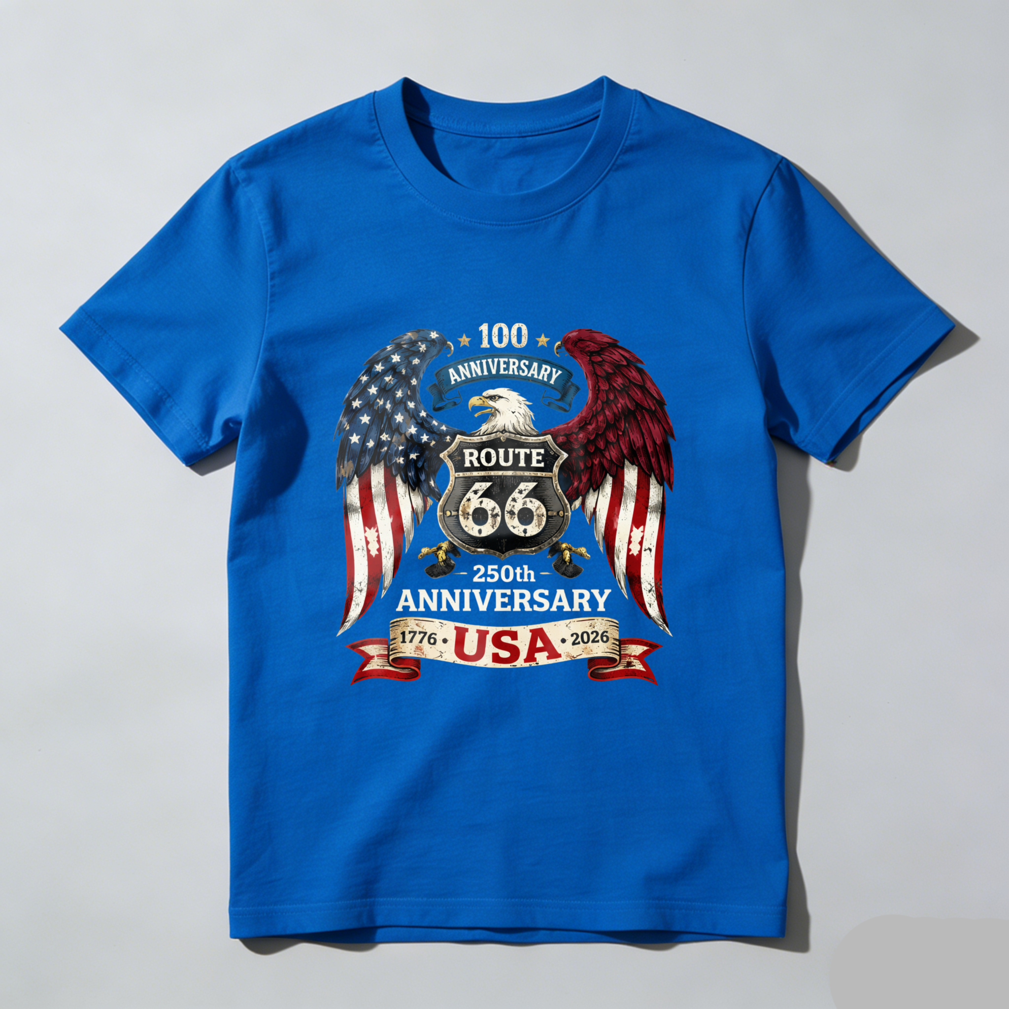 Route 66 100th Anniversary Usa 250th Anniversary Eagle American Flag T Shirt