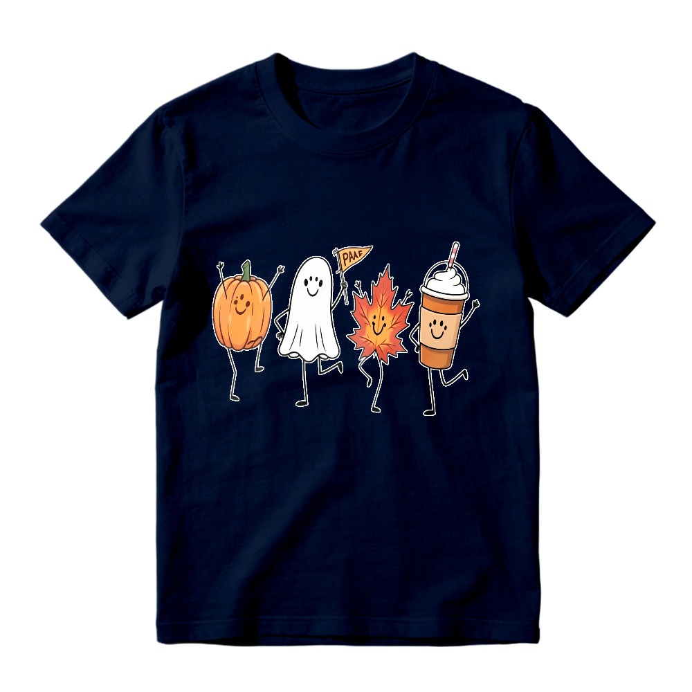 Cute Halloween Pumpkin Ghost Maple Leaf And Coffee Cup Dancing Characters Unisex Classic T-shirt
