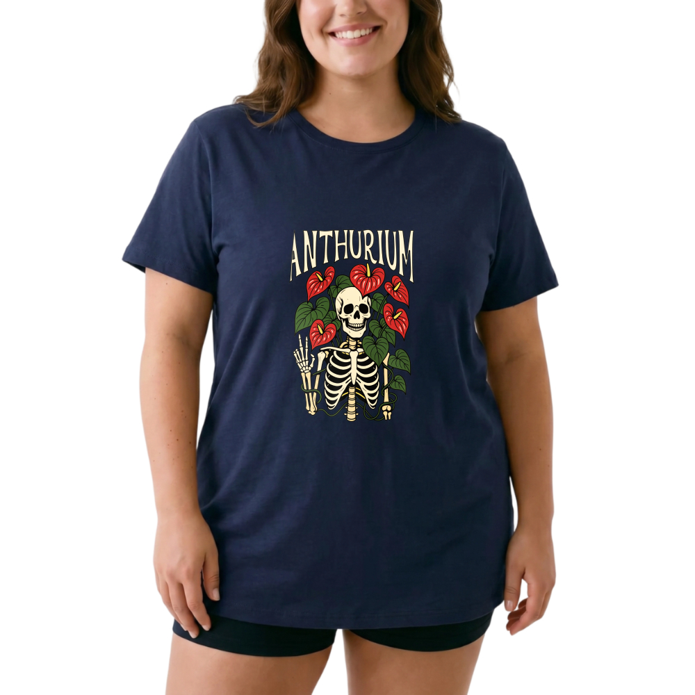 Anthurium Skull Flowers Bones Design tshirt 100% cotton
