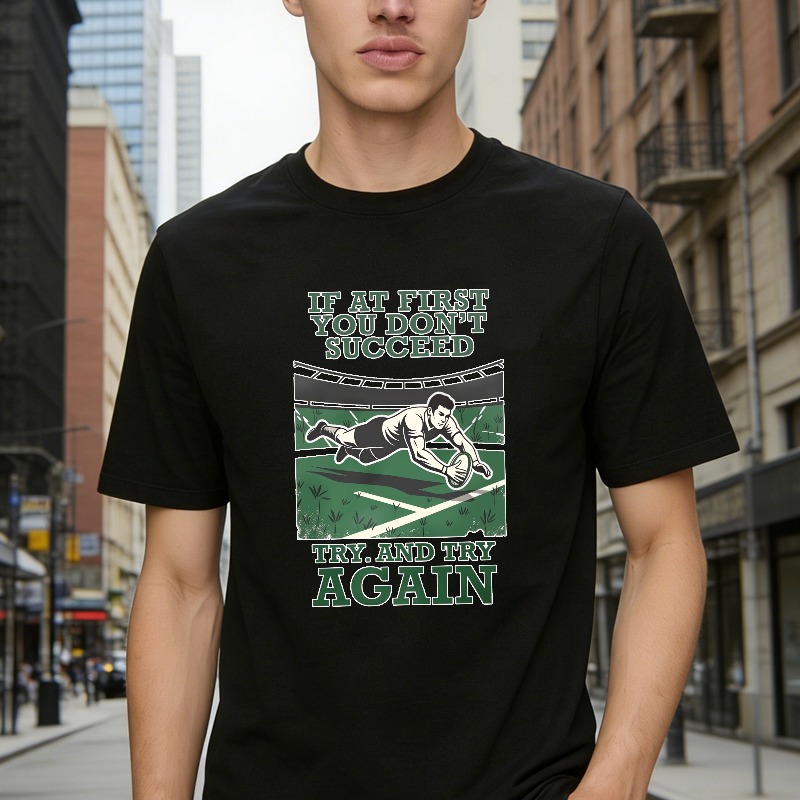 Rugby Player Tackle Scene With Motivational Quote If At First You Dont Succeed Try And Try Again Unisex Classic T-shirt