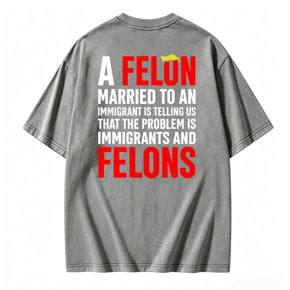 A Felon Married To An Immigrant Is Telling Us That The Problem Is Immigrants And Felons Graphic Washed T-shirt